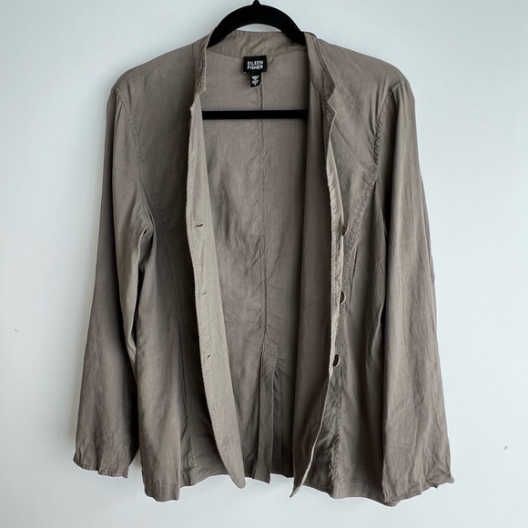 Eileen Fisher Taupe Collarless Button Front Jacket Women’s Small Minimalist Chic - Picture 4 of 14